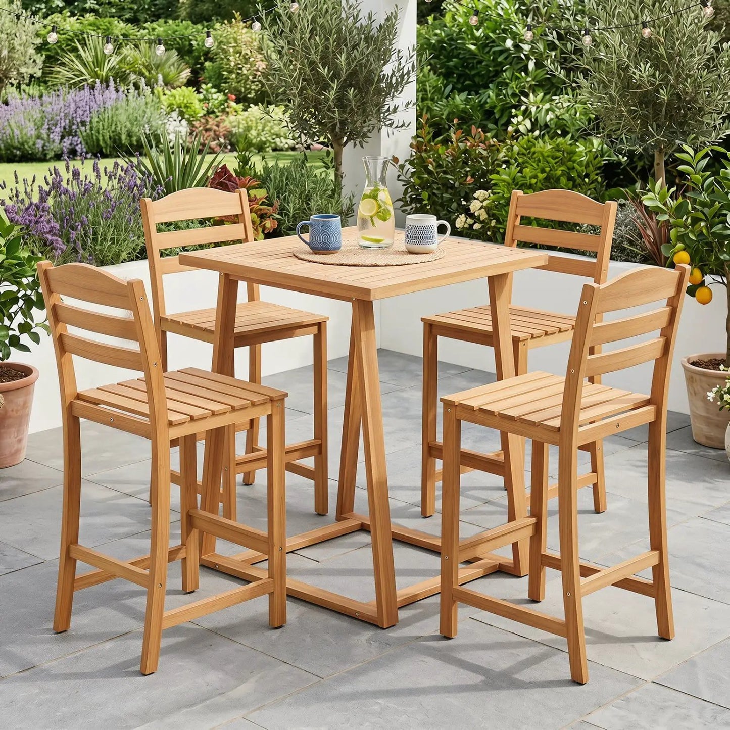 Acacia Wood Bar Stools With Curved Backrest