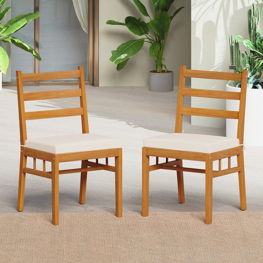 Solid Acacia Wood Patio Chair Set of 2 Armless Chair-White - Tampa Home & Garden Store