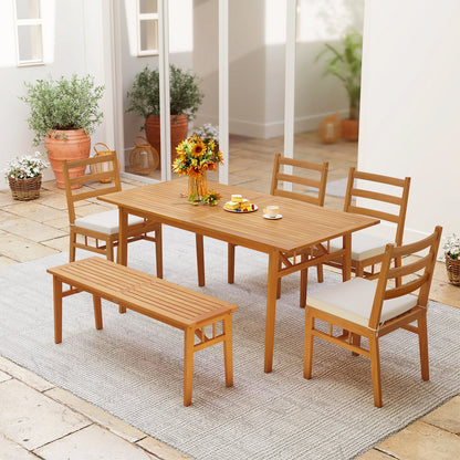 Solid Acacia Wood Patio Chair Set of 2 Armless Chair-White