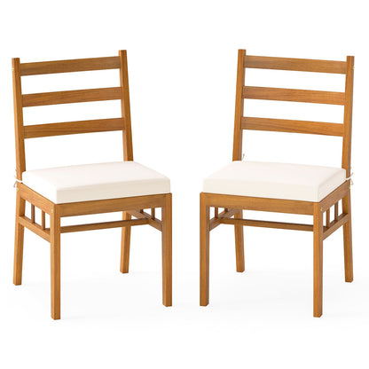 Solid Acacia Wood Patio Chair Set of 2 Armless Chair-White