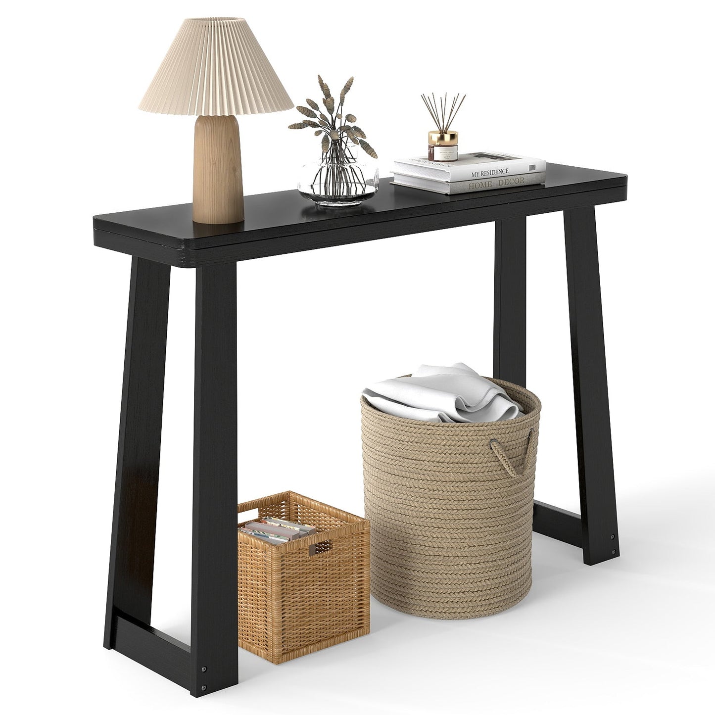 Solid Rubber Wood Console Table 43inch Narrow Entryway Table with Thick Tabletop and Stable Base
