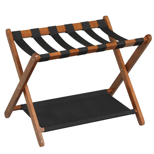 Rubberwood Folding Luggage Rack With Shelves