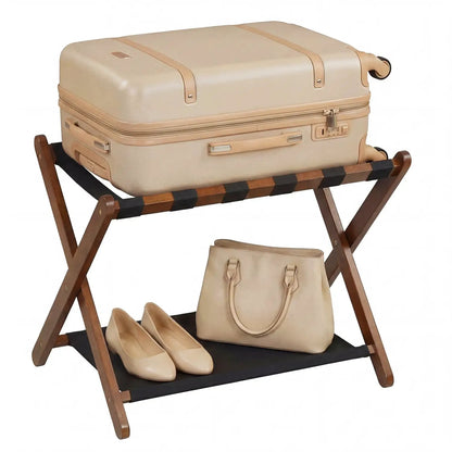 Rubberwood Folding Luggage Rack With Shelves
