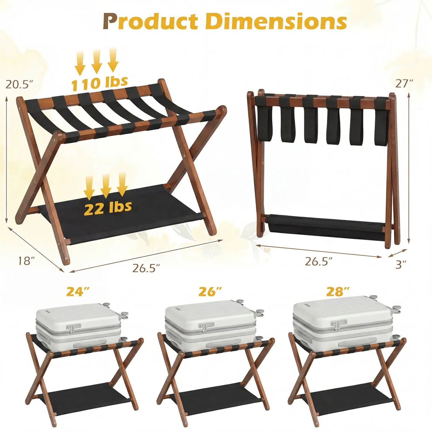 Rubberwood Folding Luggage Rack With Shelves