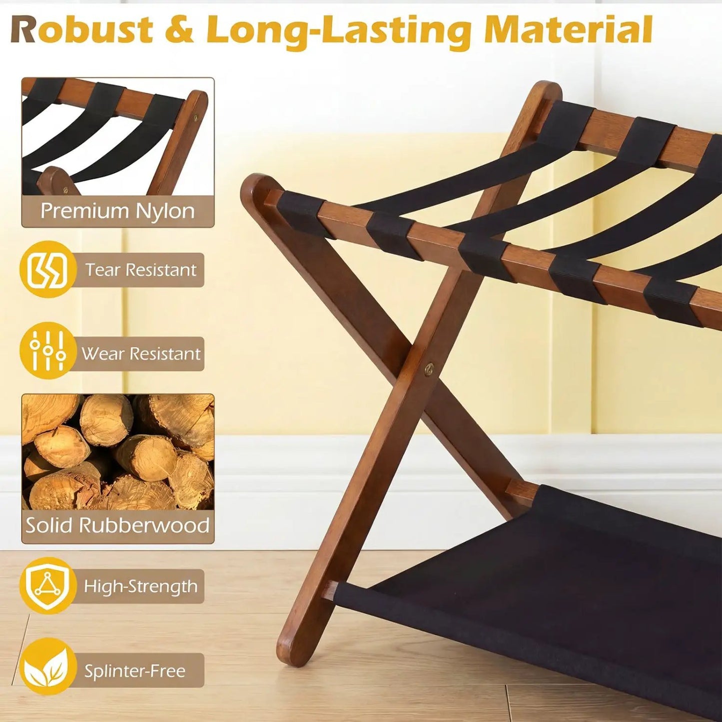 Rubberwood Folding Luggage Rack With Shelves