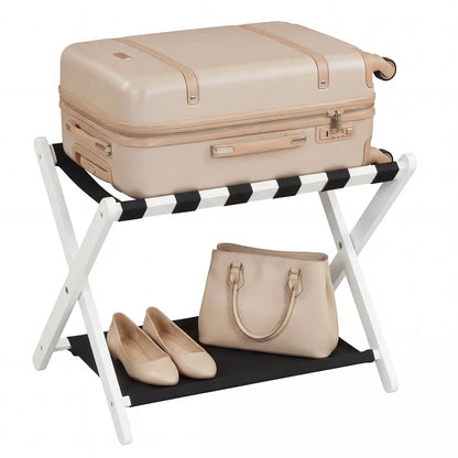 Rubberwood Folding Luggage Rack With Shelves