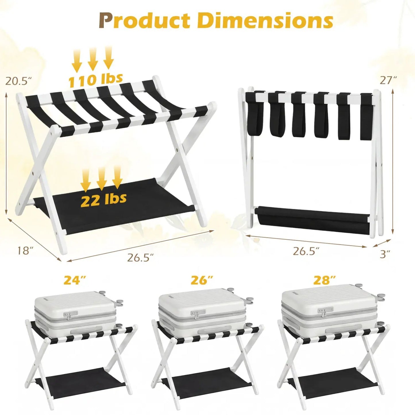 Rubberwood Folding Luggage Rack With Shelves