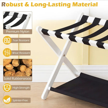 Rubberwood Folding Luggage Rack With Shelves