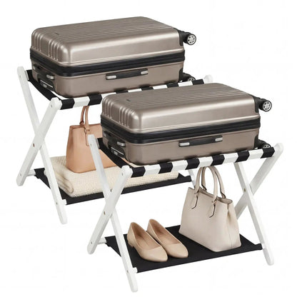 Rubberwood Folding Luggage Rack With Shelves