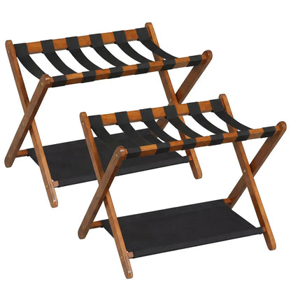 Rubberwood Folding Luggage Rack With Shelves