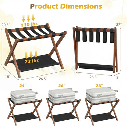 Rubberwood Folding Luggage Rack With Shelves
