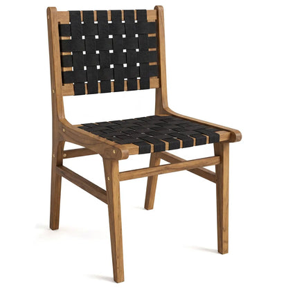 Teak Wood Outdoor Dining Chair with Woven Strap