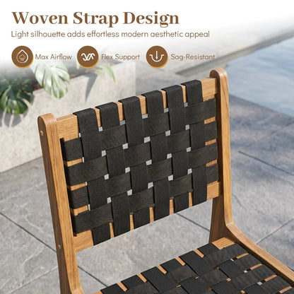 Teak Wood Outdoor Dining Chair with Woven Strap