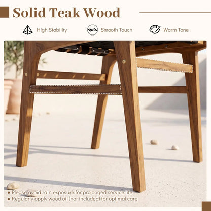 Teak Wood Outdoor Dining Chair with Woven Strap