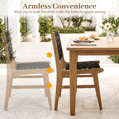 Teak Wood Outdoor Dining Chair with Woven Strap