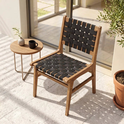 Teak Wood Outdoor Dining Chair with Woven Strap