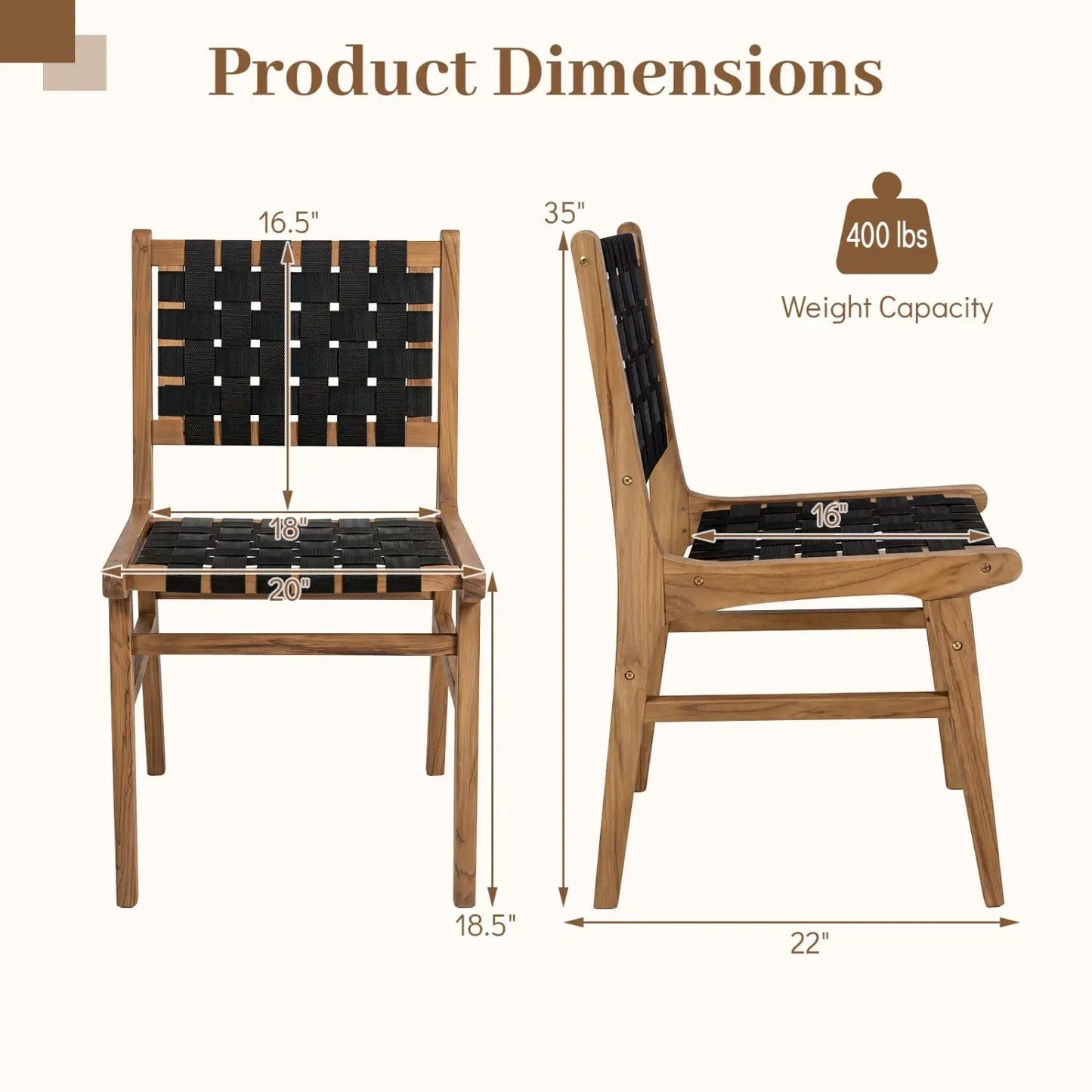 Teak Wood Outdoor Dining Chair with Woven Strap