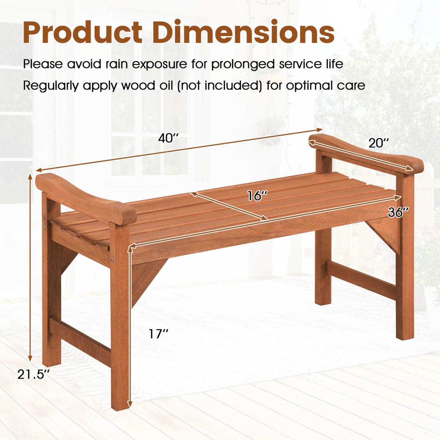 Solid wood backless garden bench with support handles in brown by DirectDeals on Tampa Home & Garden Store
