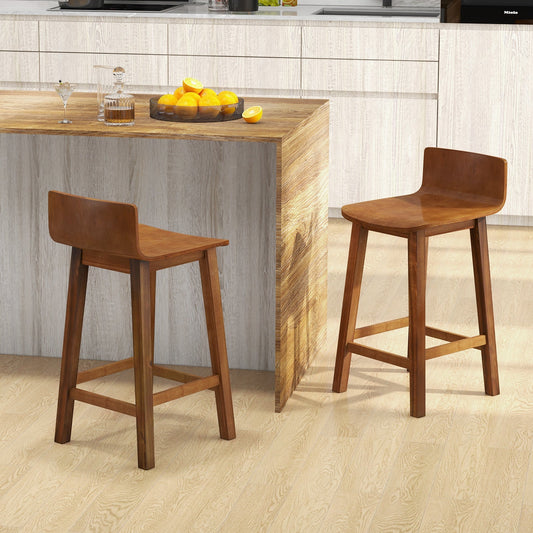 Wood Bar Stools Set of 2 with Solid Back and Seat-Brown - Tampa Home & Garden Store