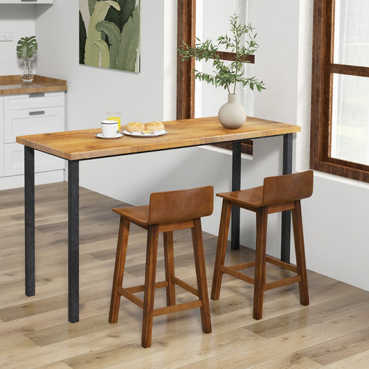 Wood Bar Stools Set of 2 with Solid Back and Seat-Brown - Tampa Home & Garden Store