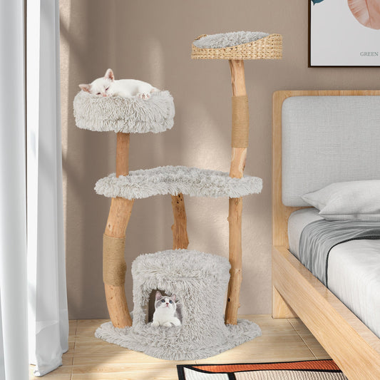 Solid Wood Cat Tower with Top Cattail Basket Cat Bed - Tampa Home & Garden Store