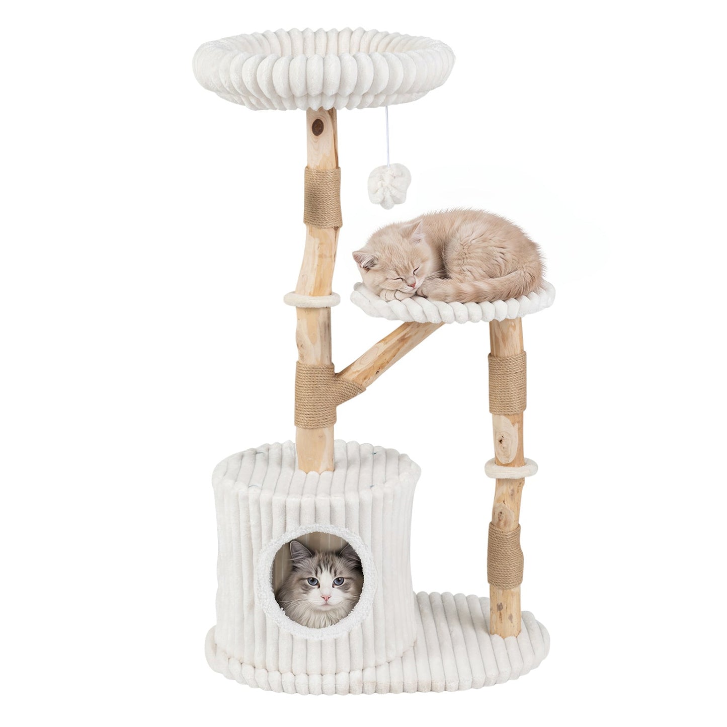 Solid Wood Cat Tree 41in with Real Branches & Cozy Bed DirectDeals rope posts two cats platforms on Tampa Home & Garden Store