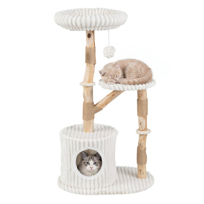Solid Wood Cat Tree 41in with Real Branches & Cozy Bed DirectDeals rope posts two cats platforms on Tampa Home & Garden Store