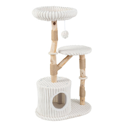 Solid Wood Cat Tree 41-inch with real branches, white rope perches and cozy bed DirectDeals on Tampa Home & Garden Store