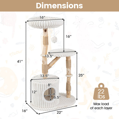 Solid Wood Cat Tree 41in by DirectDeals with real branches cozy bed rope posts multilevel on Tampa Home & Garden Store