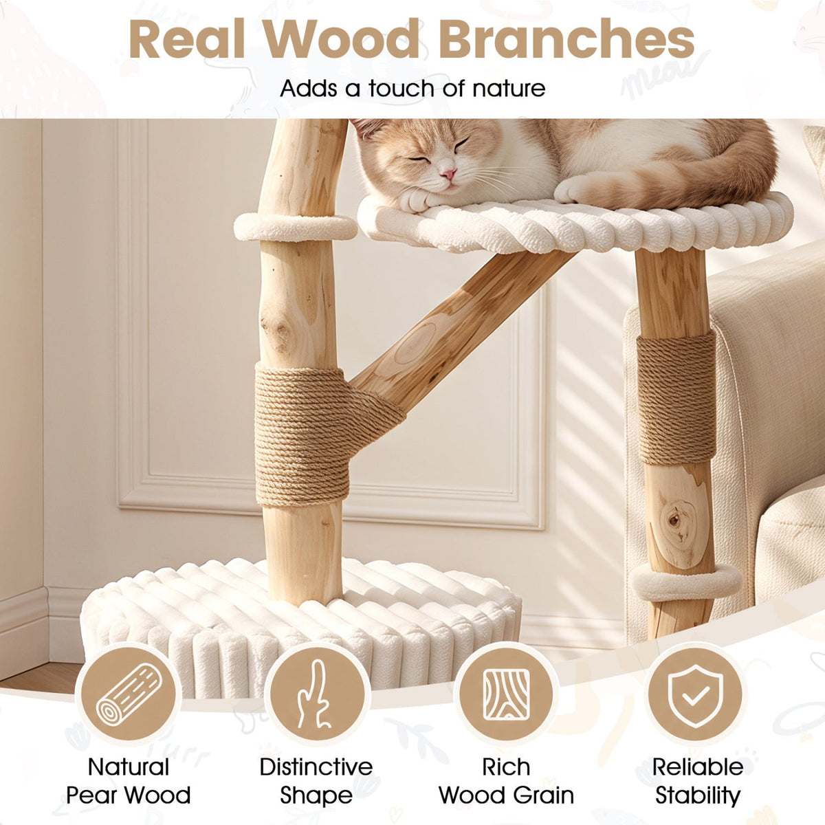 Cat Tree solid wood 41in with branches and cozy bed; cat on top, posts DirectDeals on Tampa Home & Garden Store