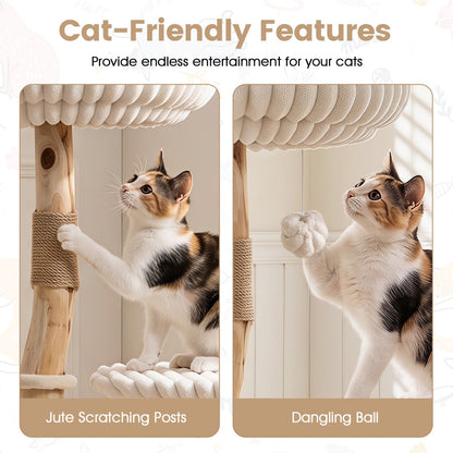 Solid Wood Cat Tree 41in DirectDeals with real branches, cozy bed, jute posts and dangling ball on Tampa Home & Garden Store