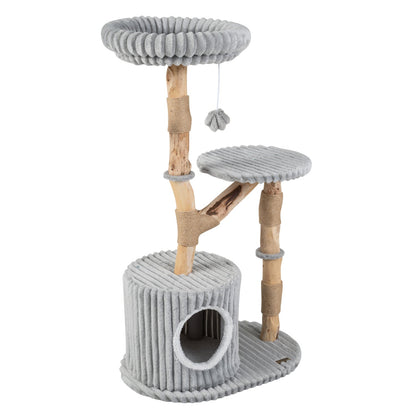 Solid Wood Cat Tree 41in DirectDeals with real branches and gray plush platforms on Tampa Home & Garden Store