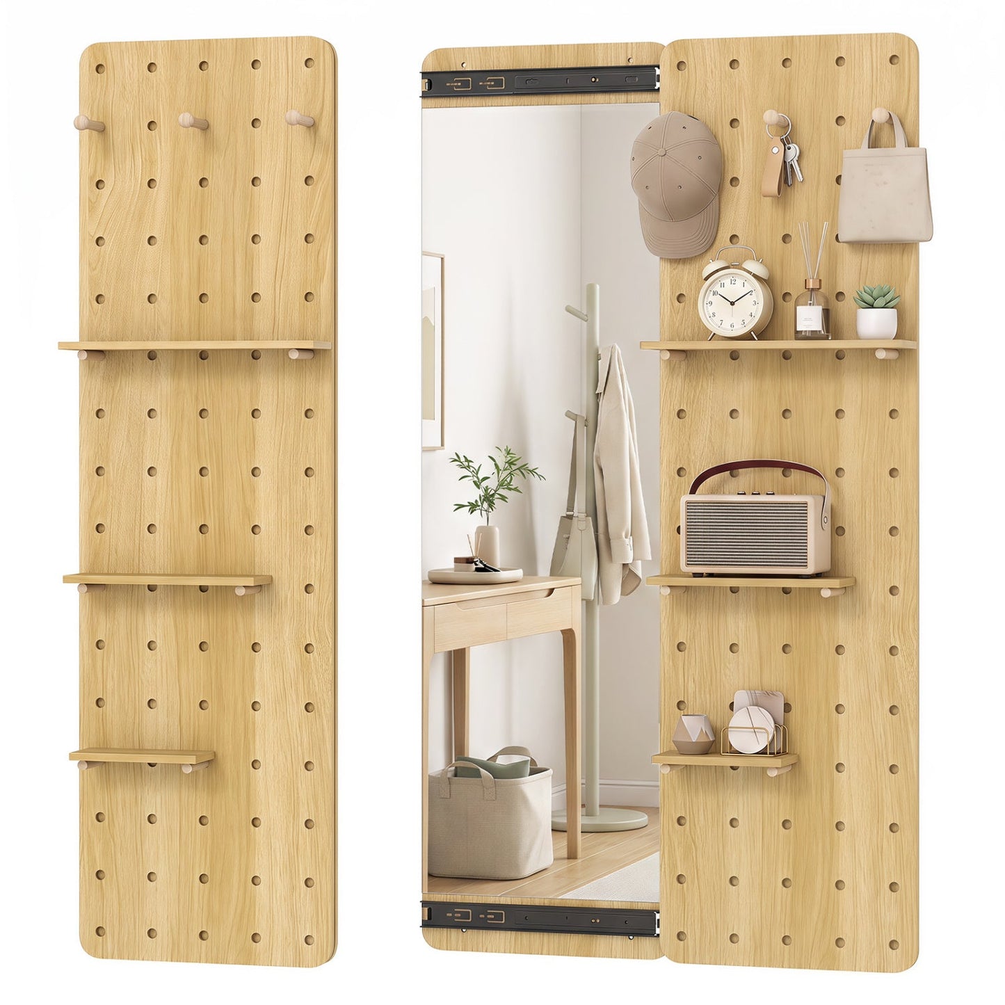 DirectDeals full-length wood pegboard wall mirror with shelves and accessories on Tampa Home & Garden Store