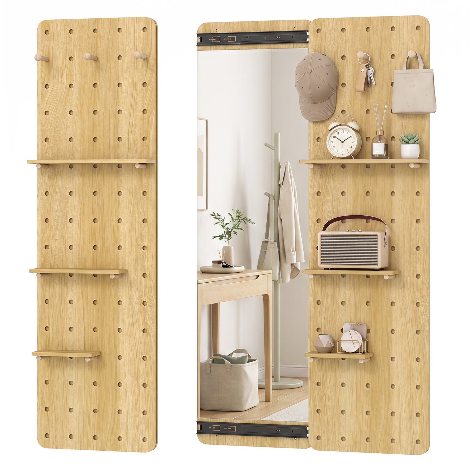DirectDeals full-length wood pegboard wall mirror with shelves and accessories on Tampa Home & Garden Store