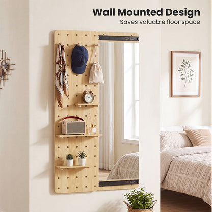 Full Length Wall Mirror with Sliding Pegboard & Shelves DirectDeals natural wood on Tampa Home & Garden Store