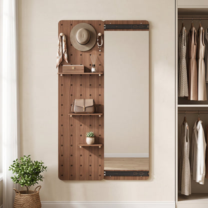 Full-length wall mirror with sliding pegboard and shelves in walnut wood by DirectDeals on Tampa Home & Garden Store
