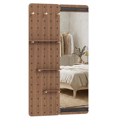 Full-length wall mirror with sliding pegboard panels and wooden shelves by DirectDeals on Tampa Home & Garden Store