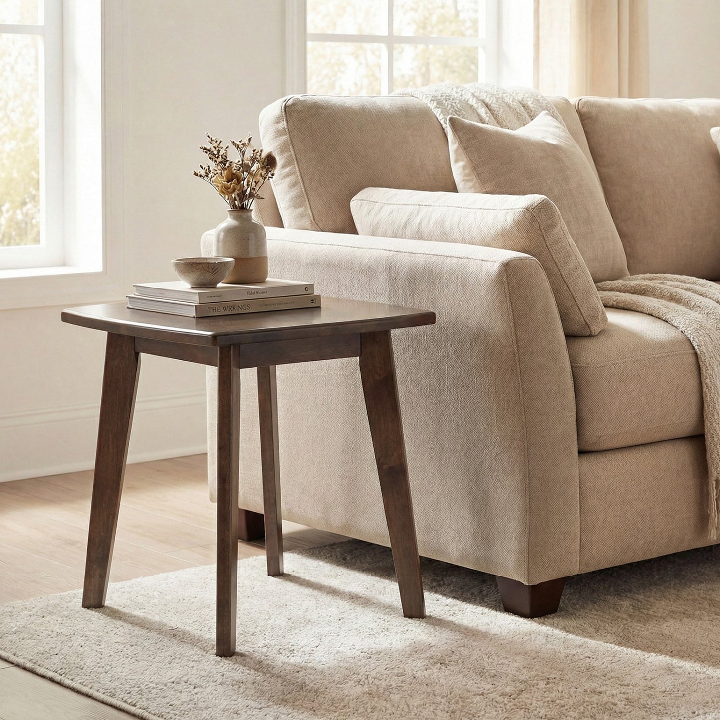 Solid Wood Square End Table with Thick Curved Top