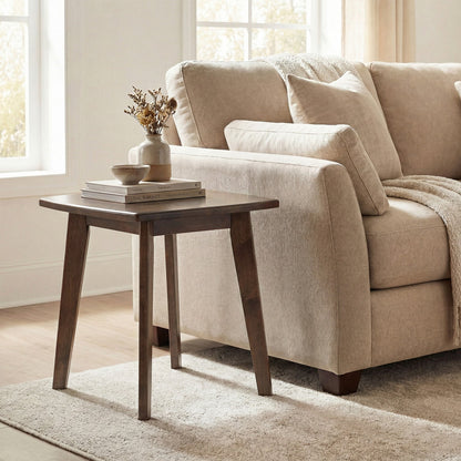 Solid Wood Square End Table with Thick Curved Top