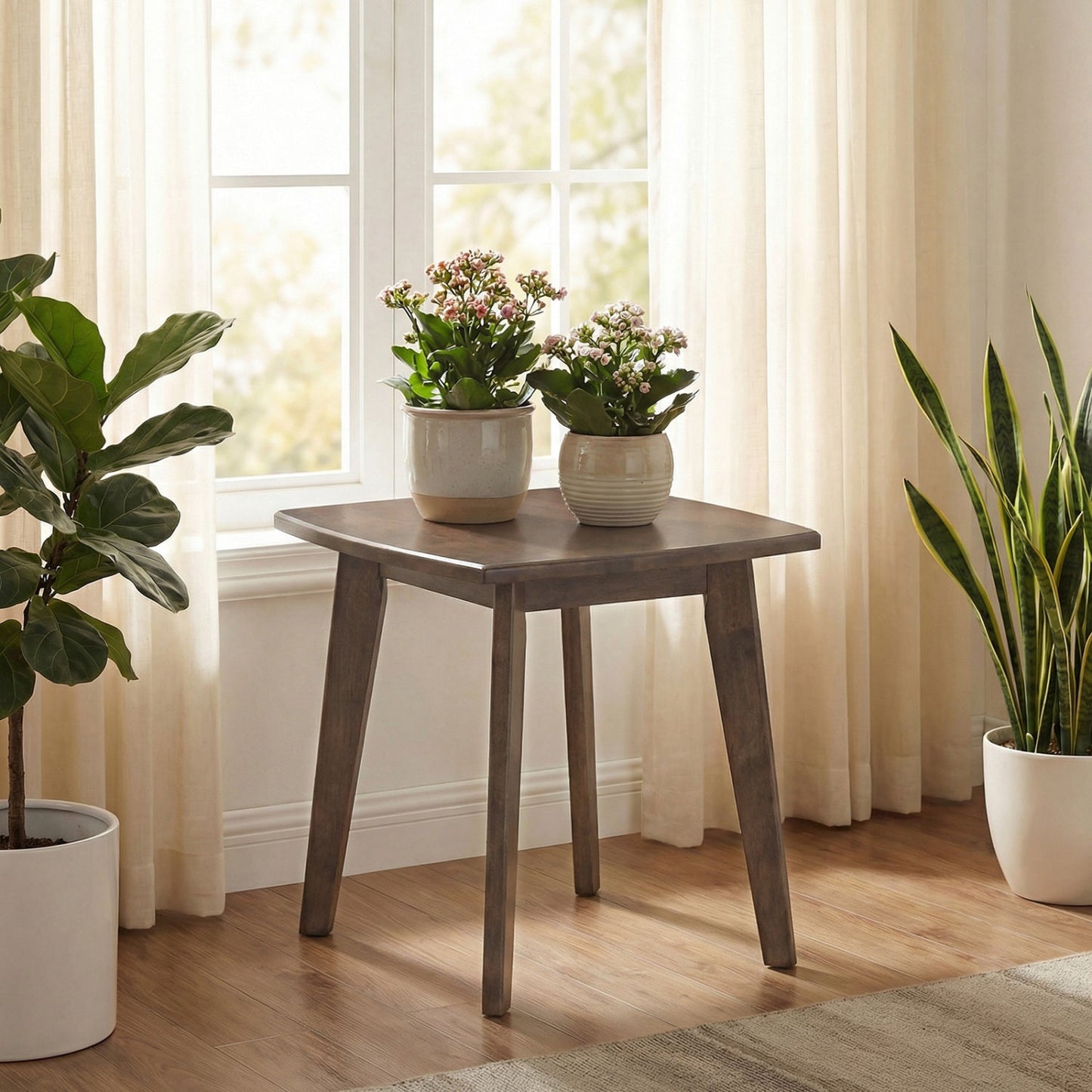 Solid Wood Square End Table with Thick Curved Top