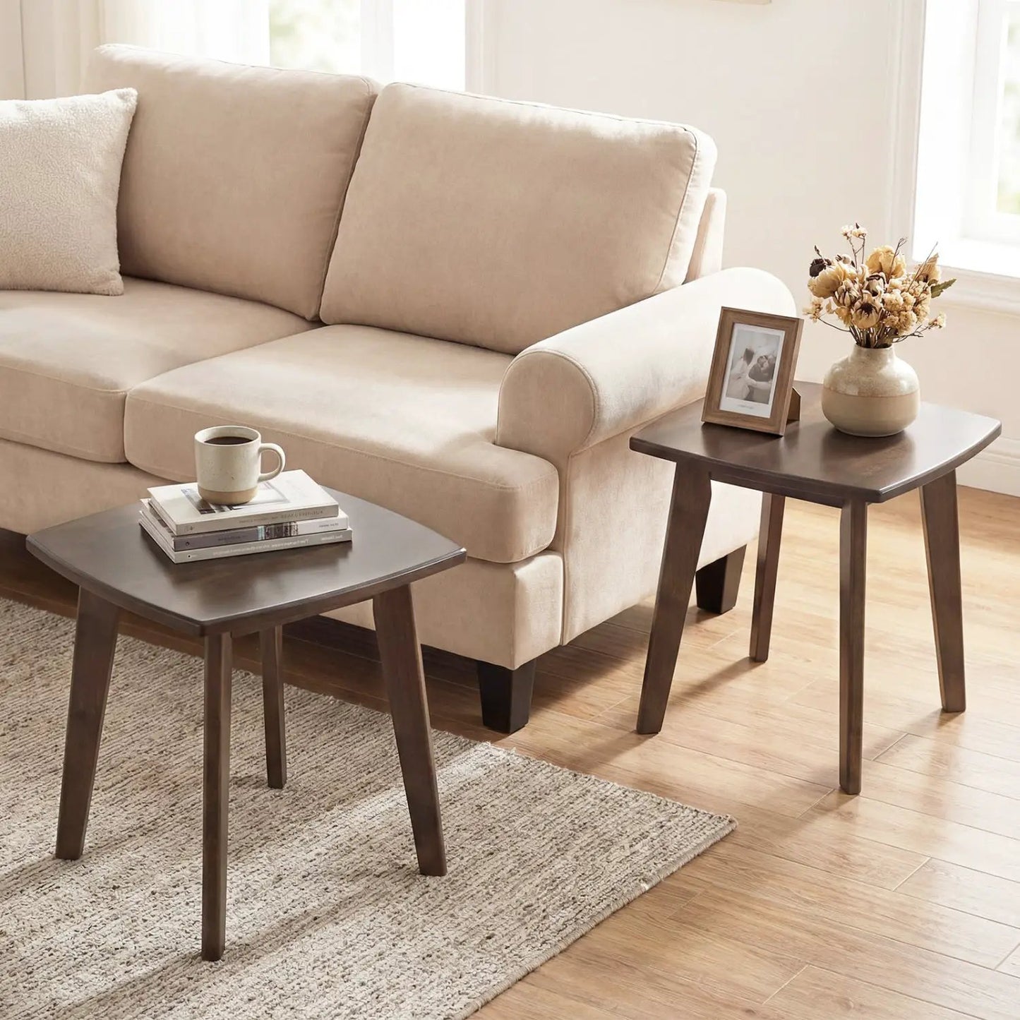 Solid Wood Square End Table with Thick Curved Top
