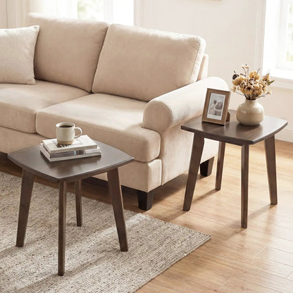 Solid Wood Square End Table with Thick Curved Top