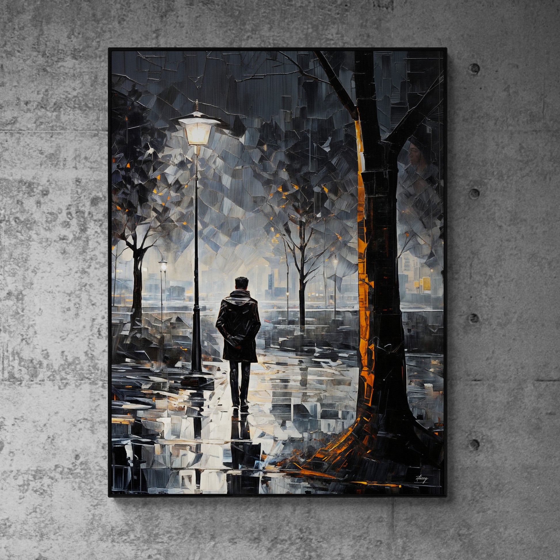 Canvas print Solitary Reflection Tailored Canvases, moody urban night scene with lone figure on Tampa Home & Garden Store