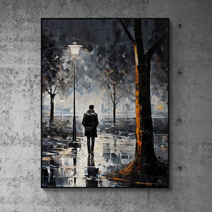 Canvas print Solitary Reflection Tailored Canvases, moody urban night scene with lone figure on Tampa Home & Garden Store