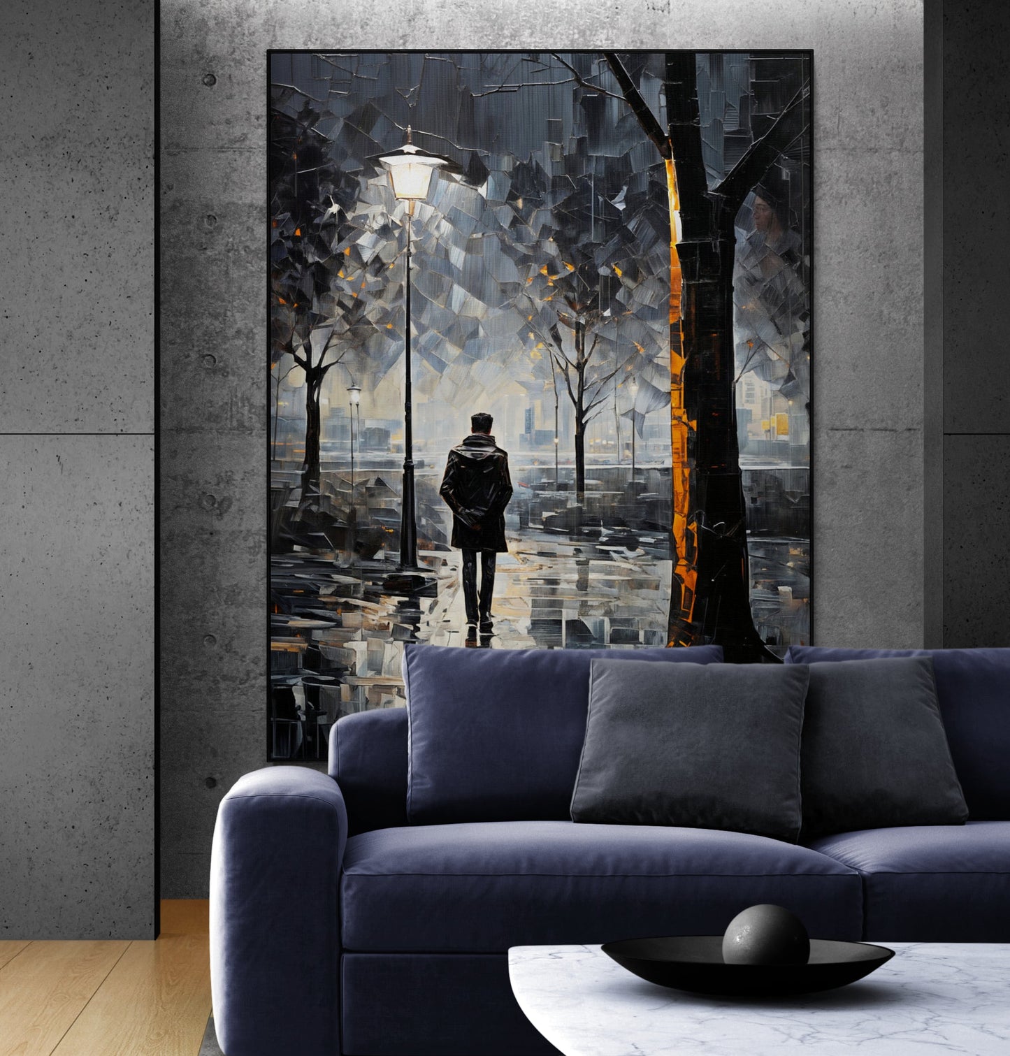 Canvas print Solitary Reflection by Tailored Canvases; lone figure under a streetlamp on Tampa Home & Garden Store