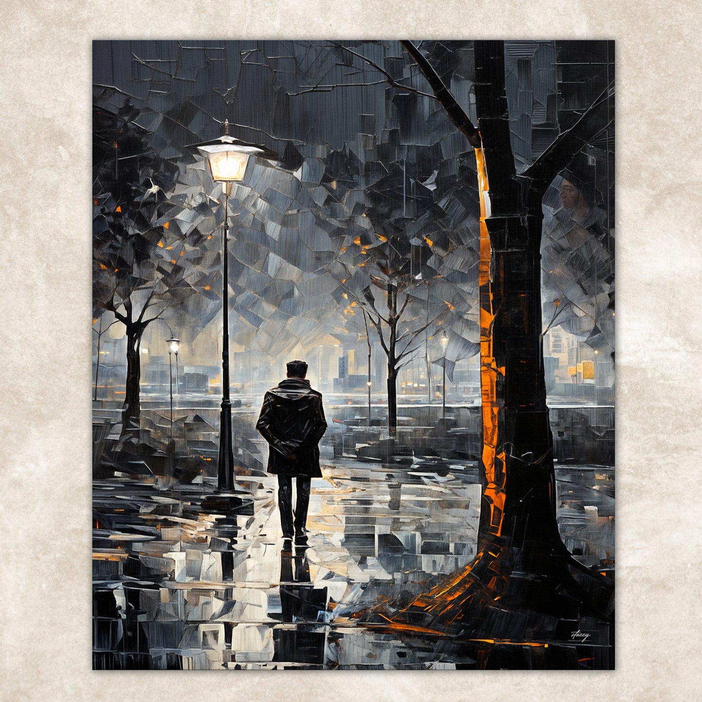 Canvas Print Reflection; night with back-facing figure under streetlamp Crafting Canvas on Tampa Home & Garden Store