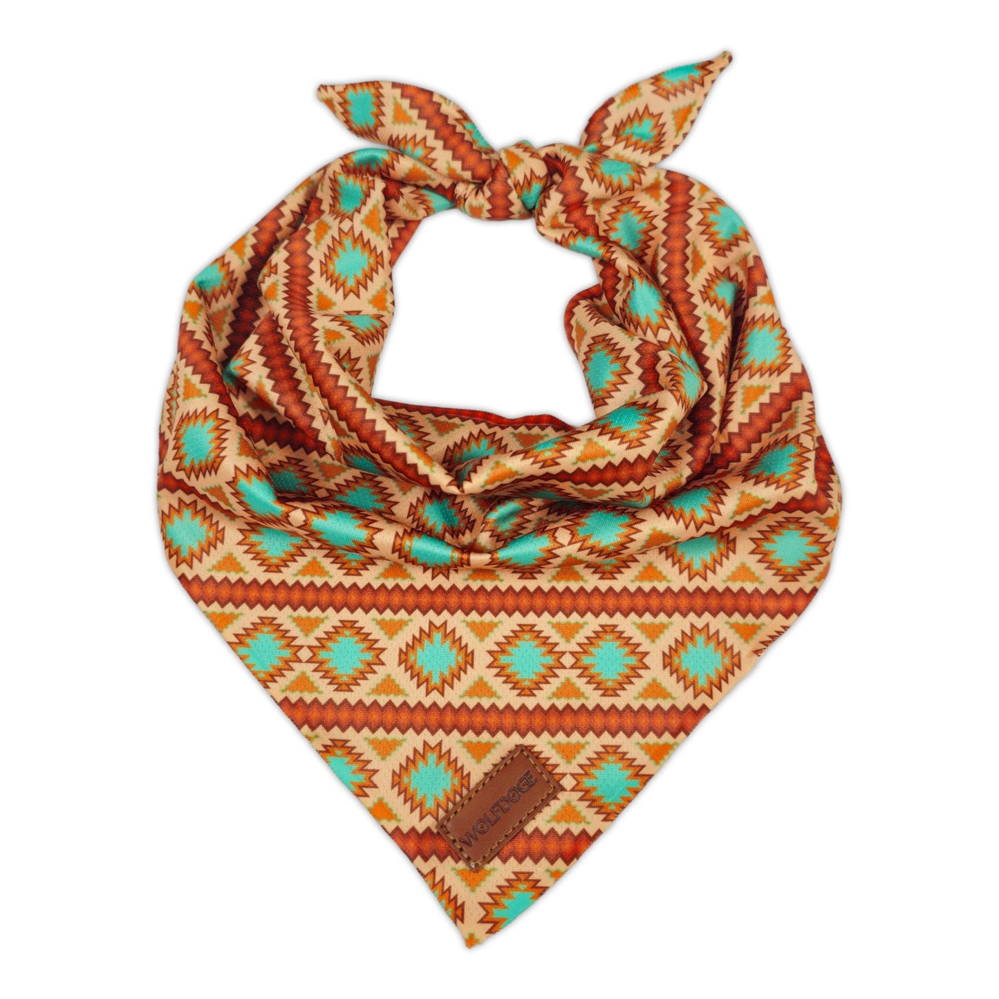 Southwest Spirit Cooling Bandana by WOLFDOGE in orange teal geometric print on Tampa Home & Garden Store