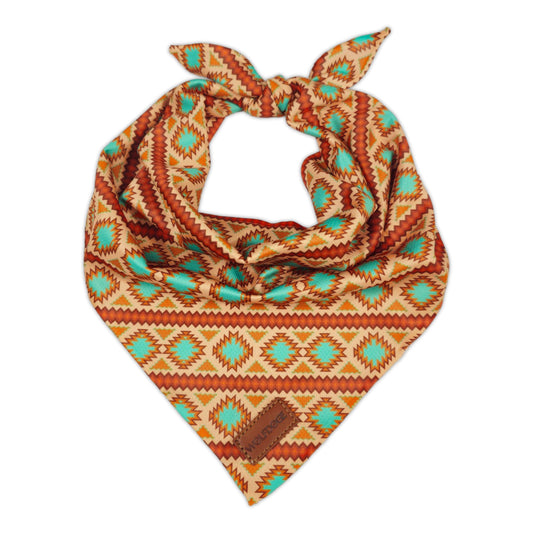 Southwest Spirit Cooling Bandana by WOLFDOGE in orange teal geometric print on Tampa Home & Garden Store
