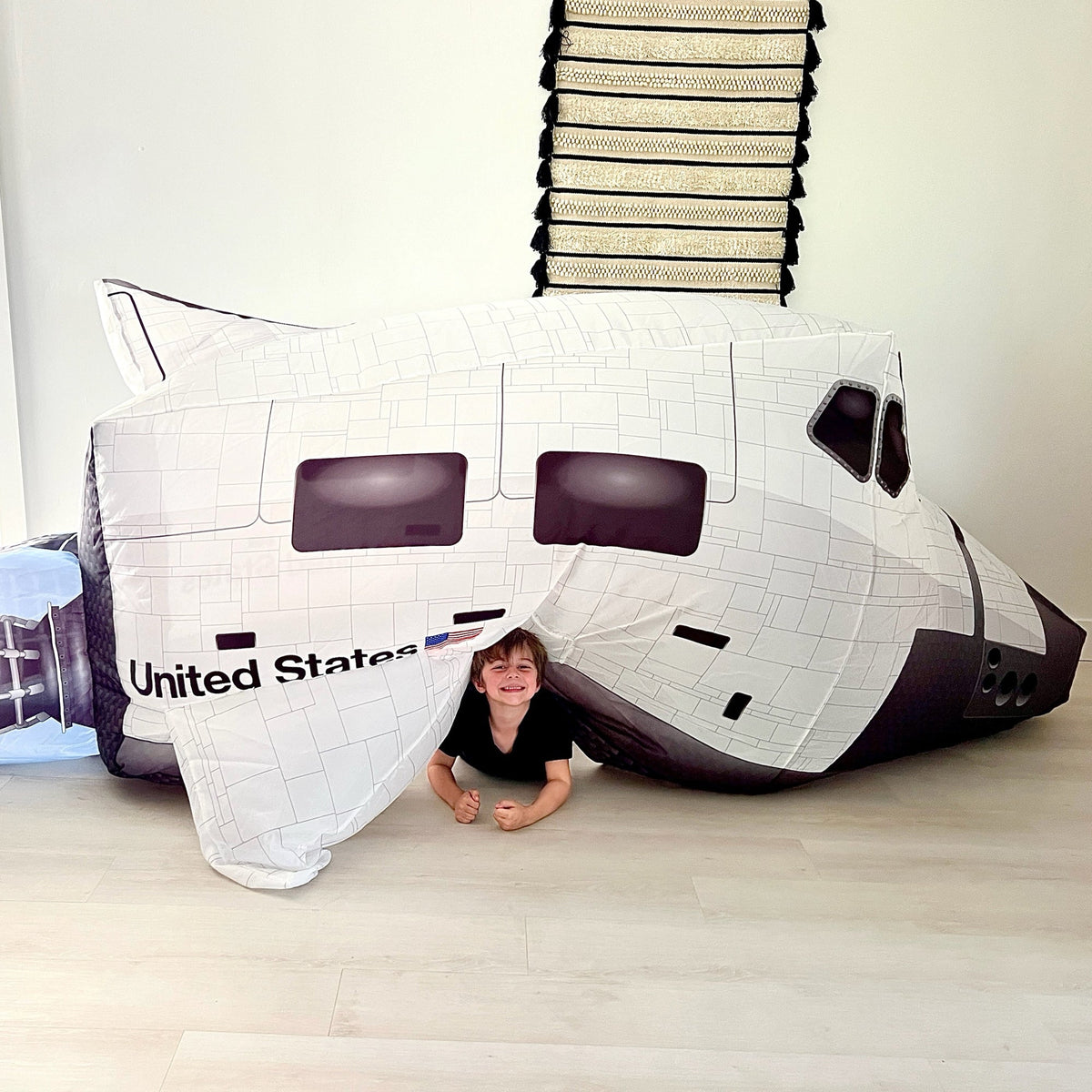 AirFort Space Shuttle inflatable play fort, white with black window panels, AirFort.com on Tampa Home & Garden Store