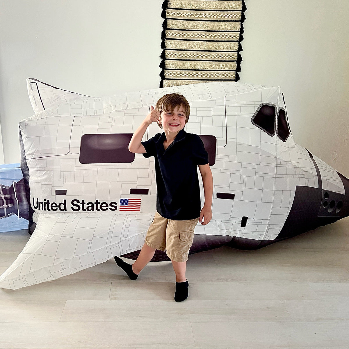 AirFort Space Shuttle inflatable play fort by AirFort.com, white with gray panel lines on Tampa Home & Garden Store